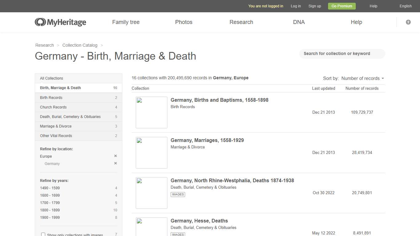 Germany Birth, Marriage & Death Records - MyHeritage
