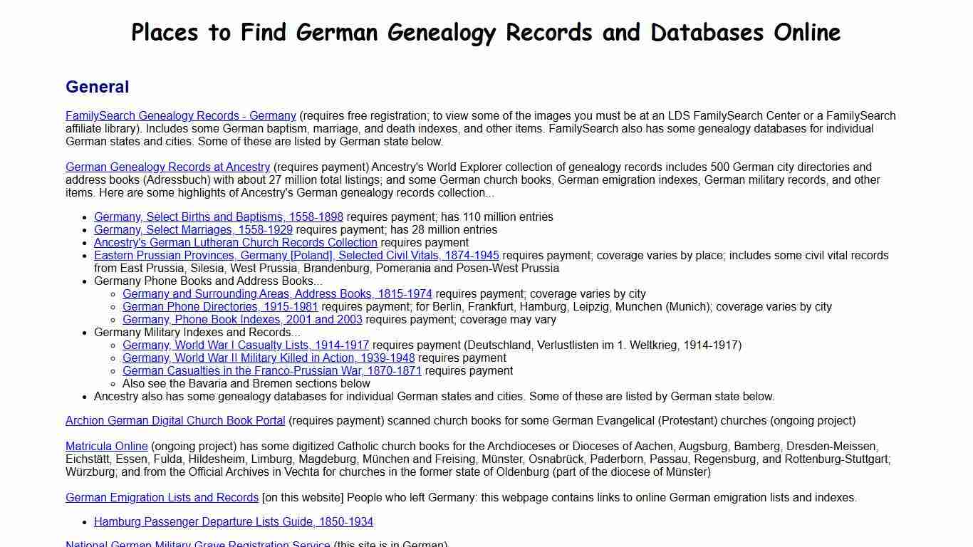 Online German Genealogy Records and Databases - German Roots