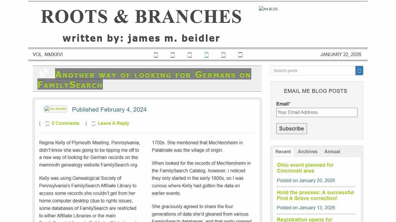 Another way of looking for Germans on FamilySearch - Roots & Branches - Award winning newspaper column about genealogy